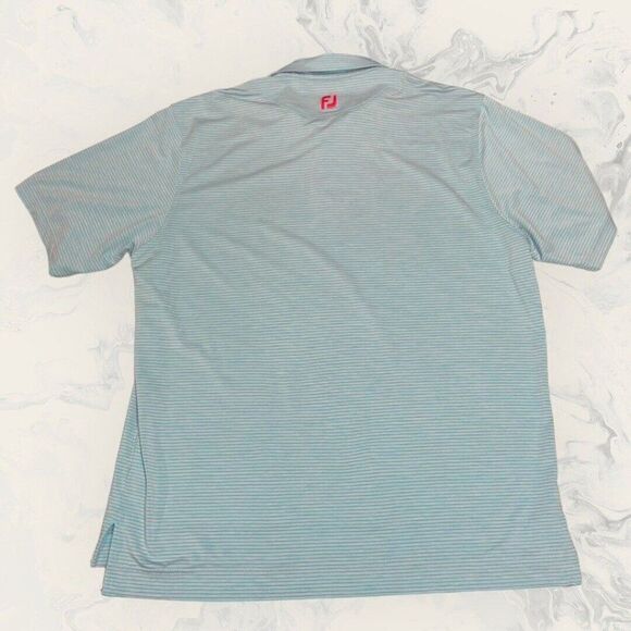 FJ Footjoy Shirt Blue Pink Strip Athletic Fit Golf Polo Short Sleeve Mens XL - Picture 4 of 5